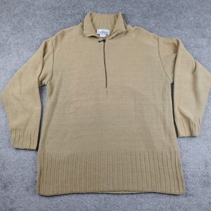 Vintage Knit Stitches Sweater Men M Beige 1/4 Zip Split Hem Open Collar USA Made